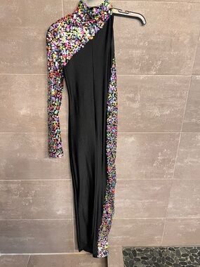 Black One-Shoulder Sequin Trim Maxi Dress